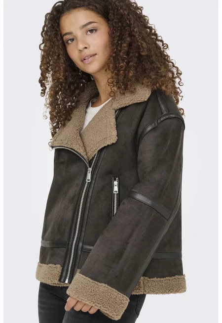 Яке от еко вълна с раздвоен ревер - Тъмнокафяв