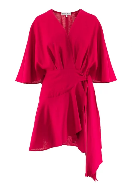 Застъпена рокля Franca с лен - Малина