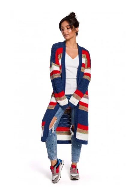 Жилетка на райета - акрил - тъмносиньо/бяло/кафяво/червено