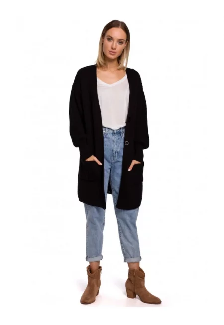 Жилетка с джобове -  акрил/полиамид - черна - L/XL