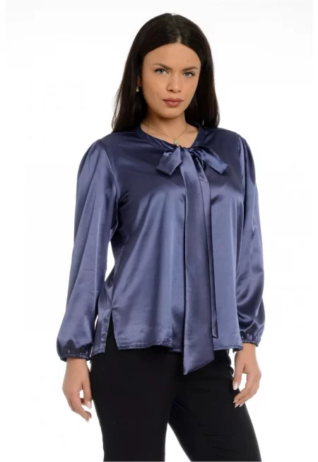 888144261-Дамска блуза с Широка Панделка - Сив Сатен