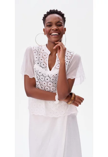 Блуза с бродерия и прозрачни ръкави Tefal