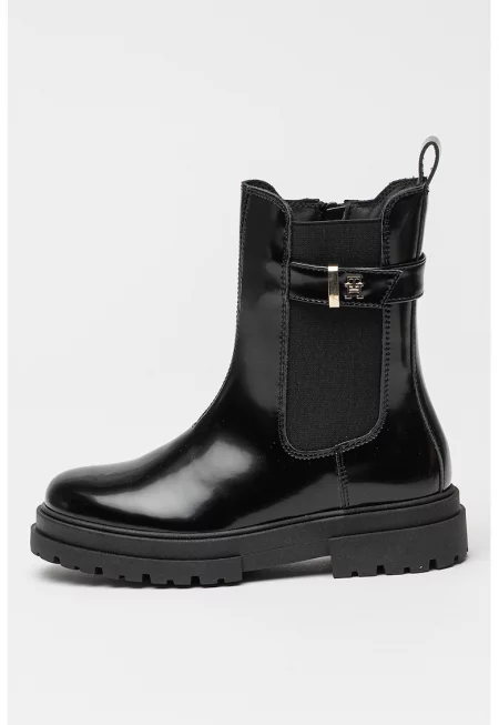 Боти челси от еко кожа с лачен ефект - Черен