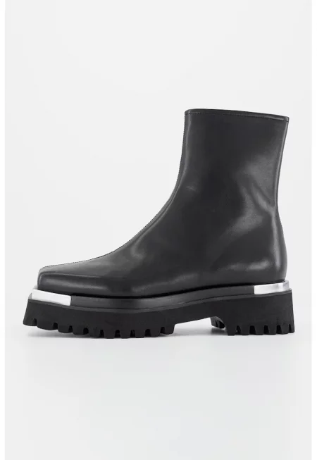 Боти от еко кожа с метални детайли - Черен