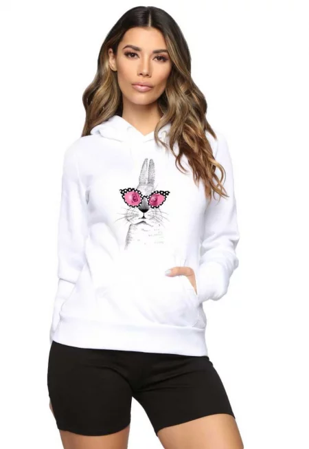 Бяло дамско худи - Bunny Fashion