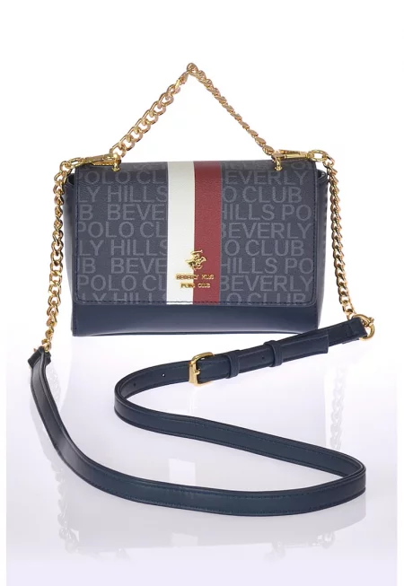 Чанта през рамо от еко кожа с лого - Тъмносин