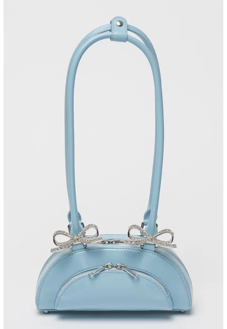 Чанта за рамо с метална панделка - Петролно синьо