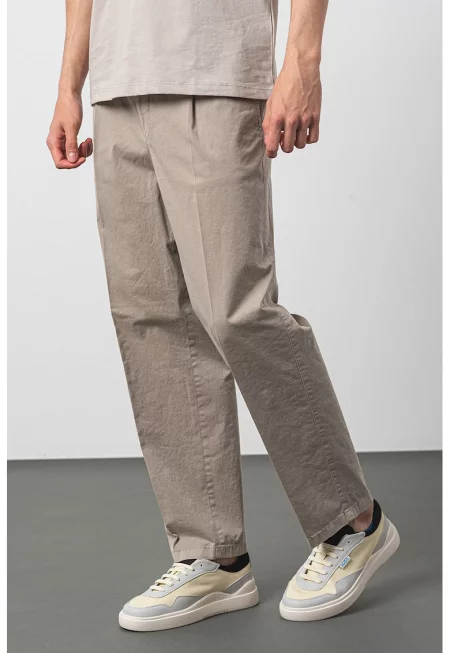 Дълъг памучен панталон - Бежов