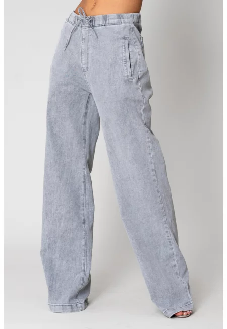 Дълги дънки от светло сив еластичен деним 15262 - Сив