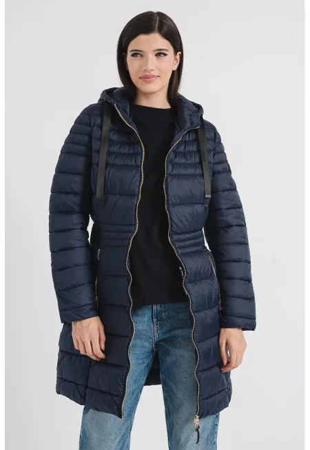 Дълго зимно яке Beya с джобове с цип - Тъмносин