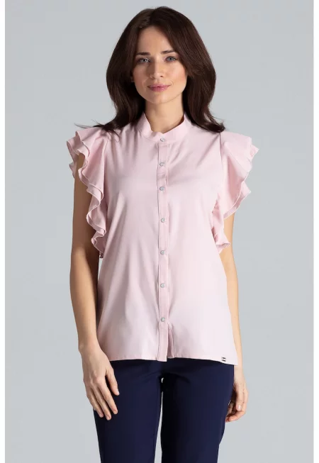 Дамска блуза  розова - полиестер - къс ръкав - удобна