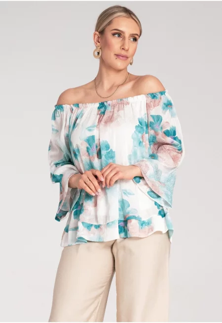 Дамска блуза с флорален принт -  Полиестер - Многоцветен - SM