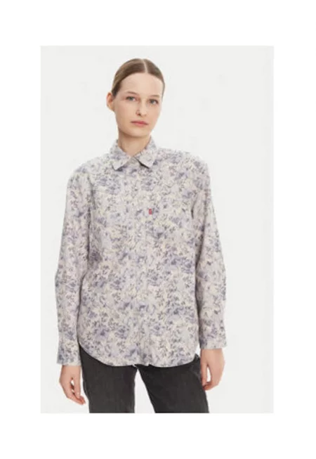 Дамска риза -  A7244-0051 - памук - флорален мотив - бяло/синьо