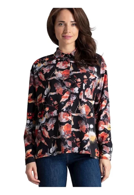 Дамска риза - Ленитиф - черна - полиестер - дълъг ръкав - с джоб.