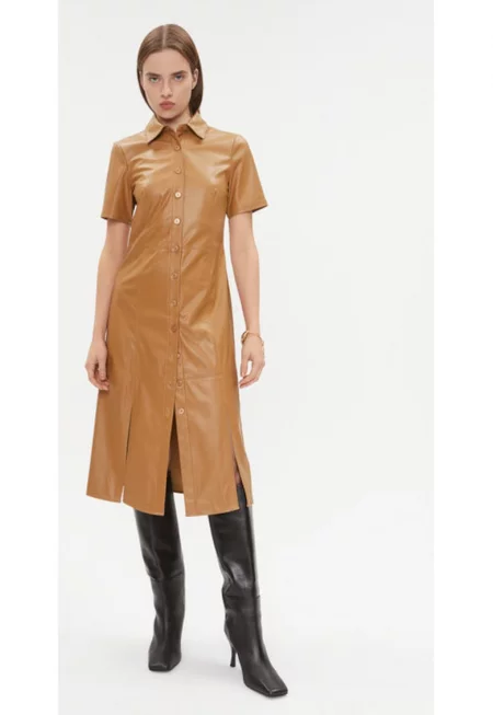 Дамска рокля -  303206604 - Екокожа/Полиестер - Кафяв