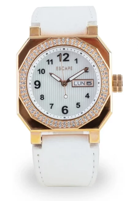 Дамски часовник  каишка от екологична кожа - стоманен корпус - бял/златист - 36мм - водоустойчив 5 ATM