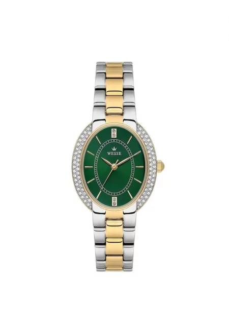 Дамски часовник  модел WWL113002 - 27.5x33.5mm - стоманена каишка - зелен циферблат - сребрист/златист - 3 ATM