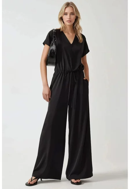 Дамски гащеризон  свободна кройка - черен - текстил