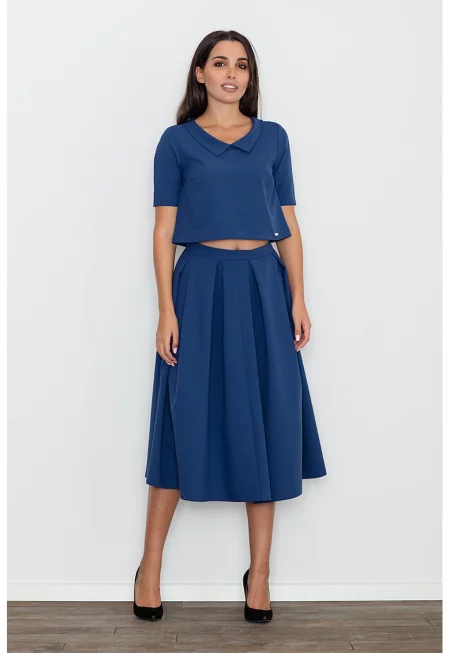 Дамски комплект -  тъмносиня пола и блуза