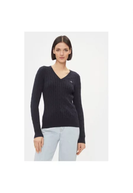 Дамски пуловер -  303284558 - Памук - Син - Син