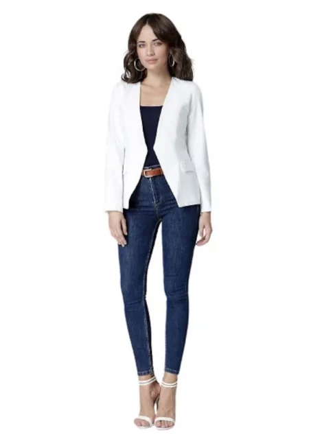 Дамско сако - с джобове - извита кройка в талията - Екрю