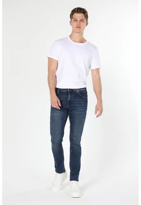 Дънки по тялото със средна талия - Тъмносин