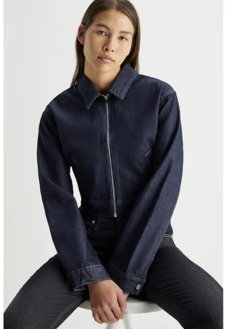 Дънково късо яке с цип - Тъмносин