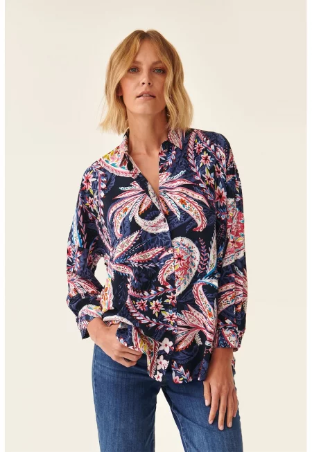 Флорална риза Trikiti с остра яка - Червен/Жълт/Тъмносин