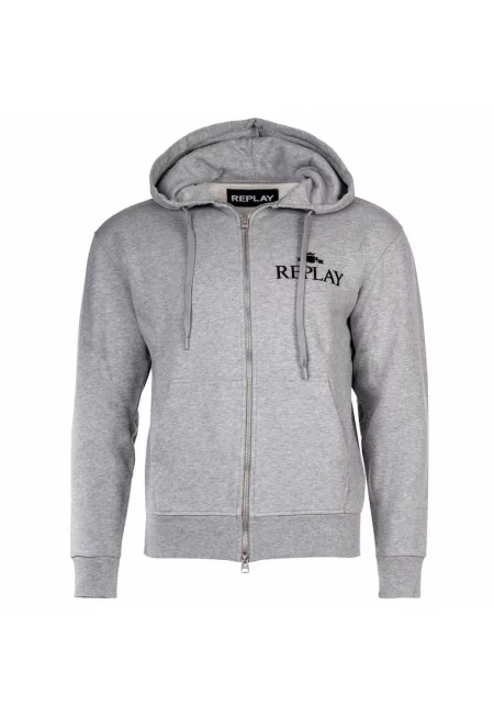 Худи с цип и скосени джобове - Сив