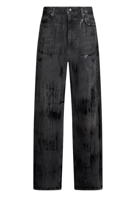 Импрегнирани дънки с висока талия - Tъмносив