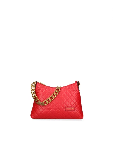 Капитонирана чанта за рамо от еко кожа - Червен