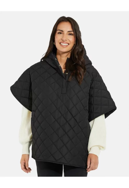 Капитонирано пончо с качулка - Черен