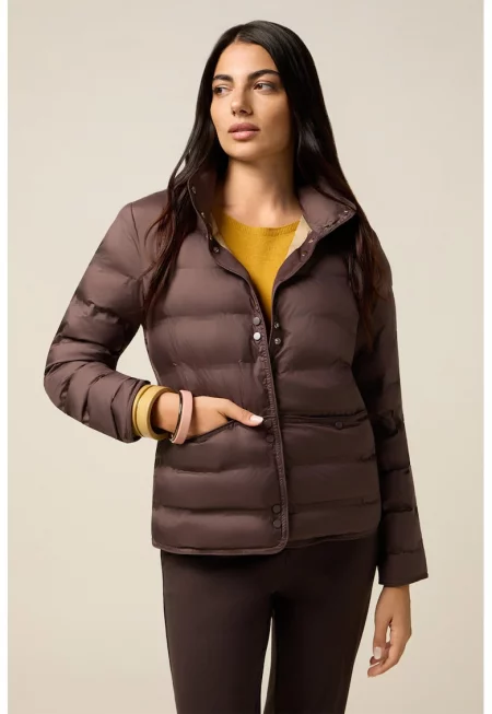 Капитонирано зимно яке с джобове - Тъмнокафяв