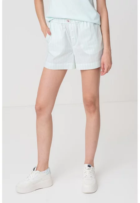 Къс панталон с висока талия - Бледозелен/Бял