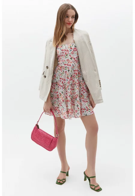 Къса рокля с принт - Червен/Бял