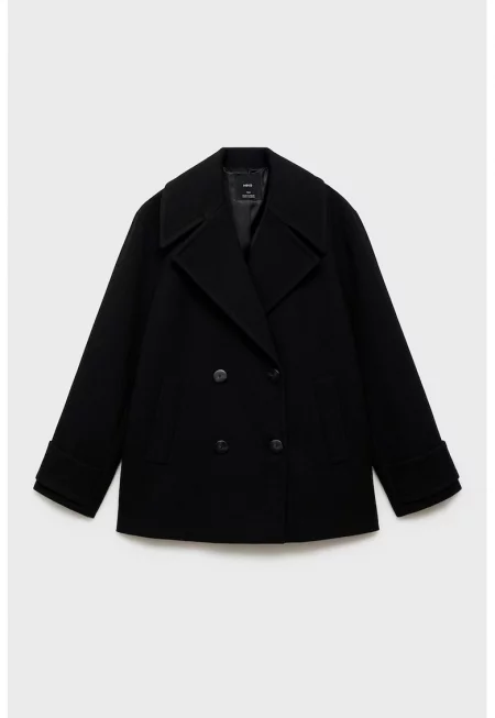 Късо палто с вълна - Черен