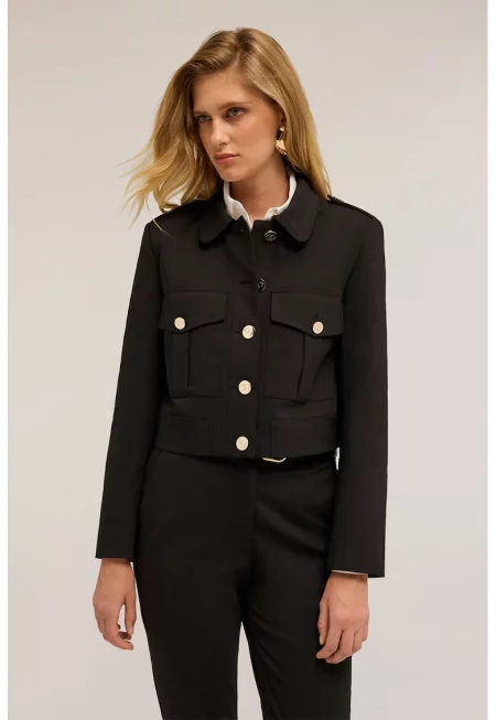 Късо яке с предни джобове - Черен