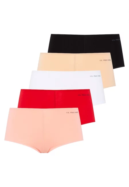 Комплект бикини тип хипстър – 5 чифта - Червен/Черен/Розово