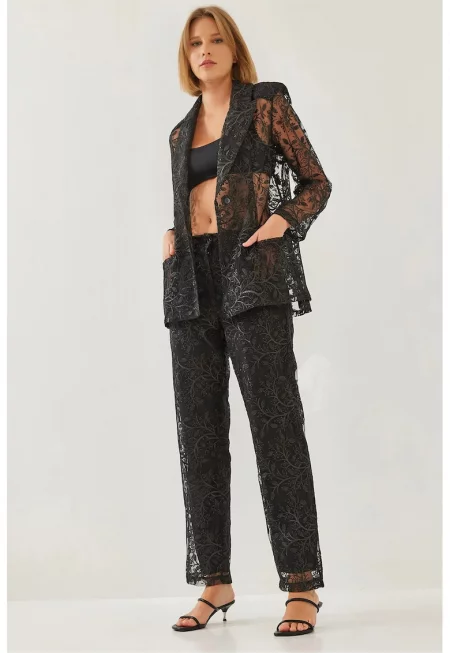 Комплект от две части - HiCCUP - дълъг бродиран - черен - акрил и вълна