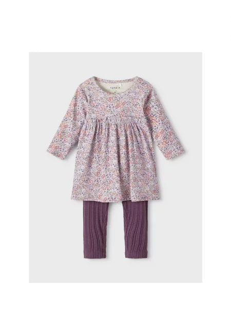 Комплект рокля и чорапогащник -  300966747 - Памук - Лилав - Виолетов