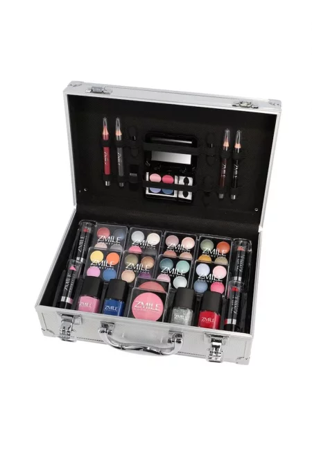 Комплект за веган грим - 51 части - сенки за очи - червило - руж - лак за нокти - молив за устни/очи - сребърна торбичка - ZmileCosmetics