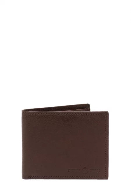 Кожен портфейл с релефно лого - Кафяв