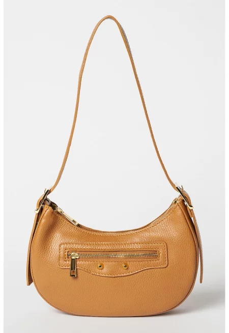 Кожена чанта през рамо с джоб отпред