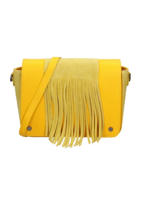 Кожена чанта с ресни - Жълт