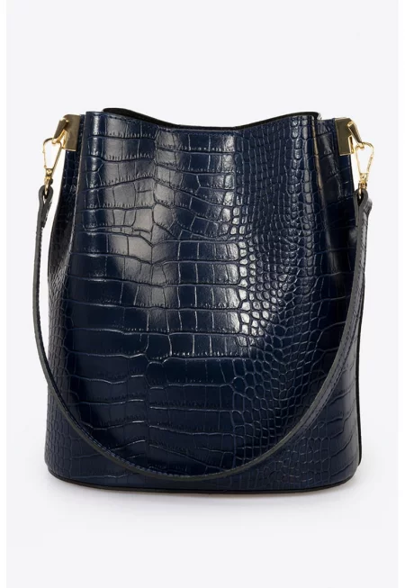 Кожена чанта за рамо с шагрен - Ултрамарин синьо