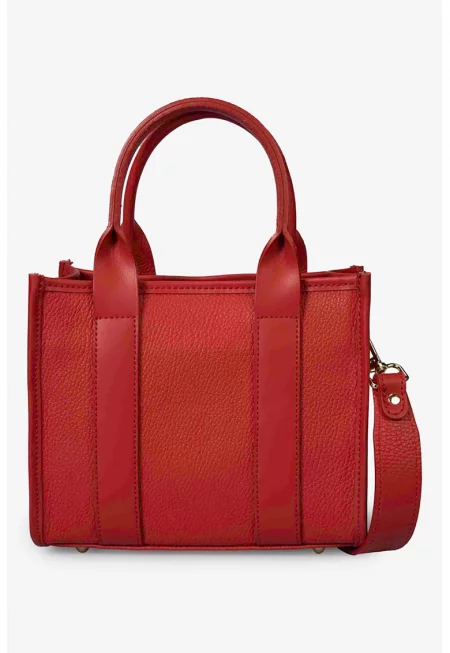 Кожена шопинг чанта - Червен