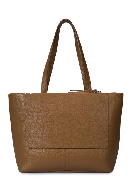 Кожена шопинг чанта - Карамел