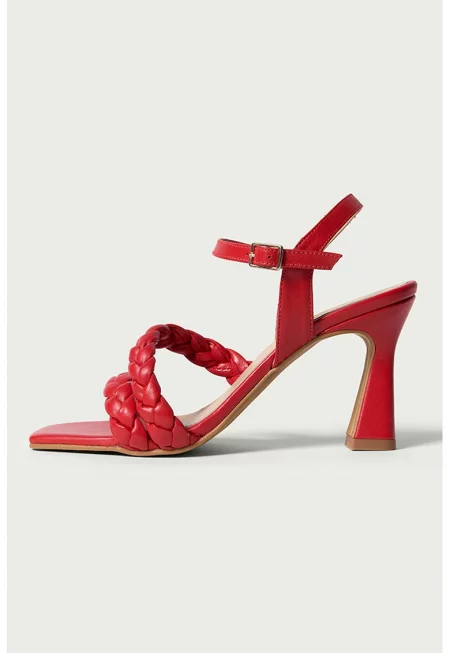Кожени сандали Ayana със сплетени каишки - Червен