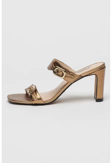 Кожени сандали Mariano с кубински ток - Бронз