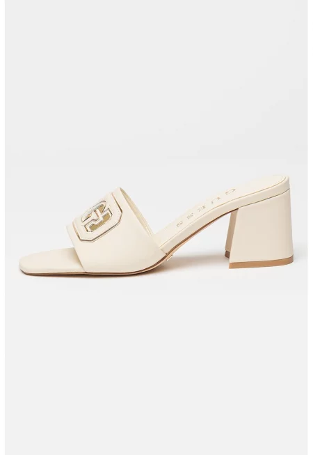Кожени сандали с масивен ток - Златист/Слонова кост